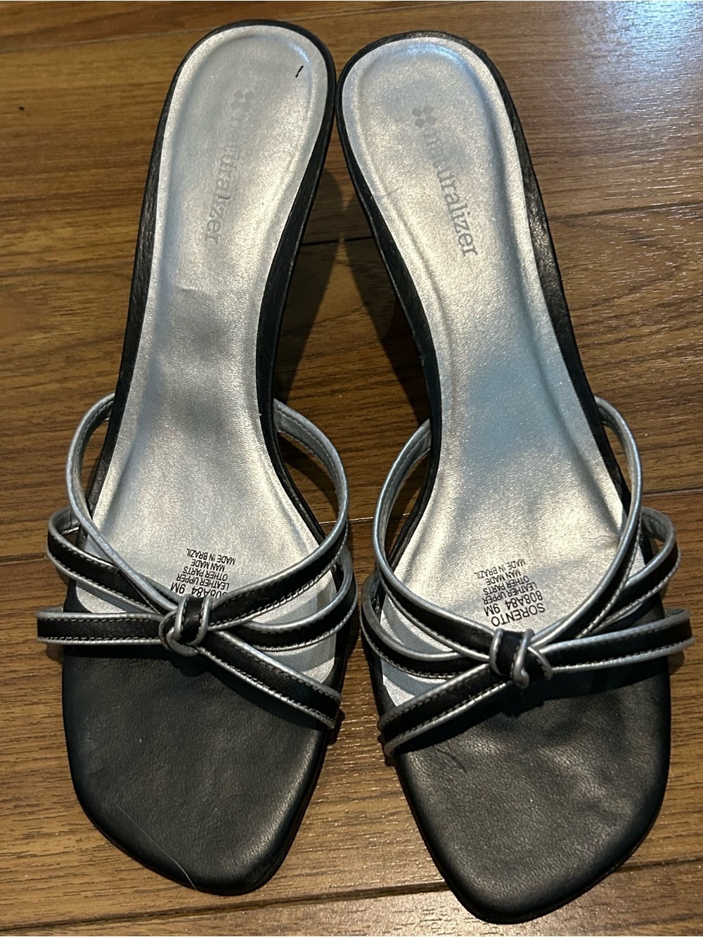 Naturalizer Black Mules with Silver Insole and Knot Straps
